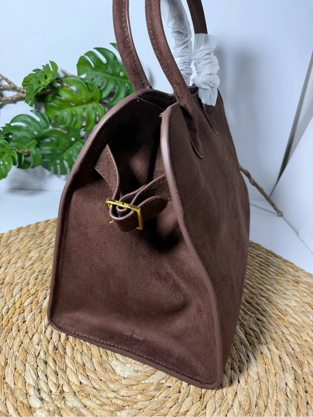 The Row Brown Suede Structured Top-Handle Satchel